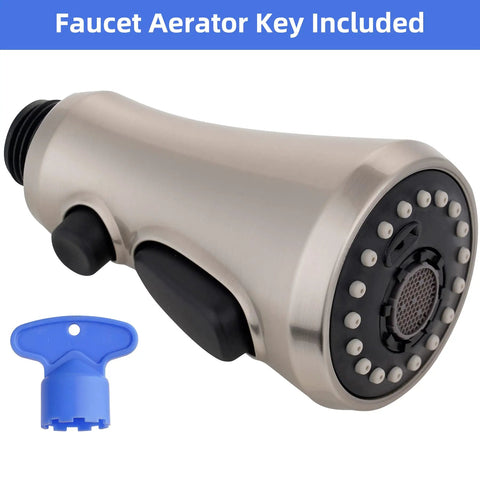 Universal Pull Down Kitchen Faucet Head Replacement With 3 Functions Anti Splash Design, Fits Most Hoses With 15 Adapters, Brushed Nickel Finish, Faucet Aerator Key Included