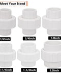 Six Pack Three Quarter Inch PVC Union Fittings Socket To Socket Slip On Couplings For Schedule 40 PVC Plumbing White With EPDM O Ring Easy Install Heavy Duty Frost Resistant Connector No Fuss of various sizes