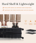 Hard-shell lightweight spinner carry on luggage showcasing durability with people standing on it for strength demonstration.