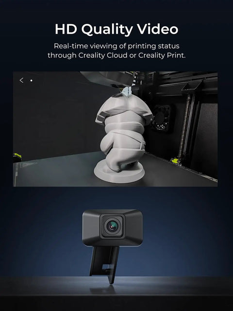 K1 AI Camera for 3D Printer 1080P HD Live Viewing AI Detection Time Lapse Filming Real Time Monitoring Pop Up Notifications Pro Grade Compatible With K1 MAX SE K1C, showcasing HD quality video on a 3D printer.