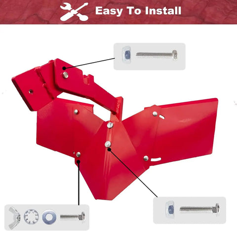 Hiller Furrower Kit for Rear Tine Tillers with Adjustable Wing and Three Connection Styles, red steel with bolt details