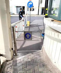 Built Like A Tank Metal Swing Security Gate For Shops And Warehouses Decorative Plate Hides Bolts Super Easy Install Smooth Auto Swinging Silver 70x97cm Total No Stress Setup standing open.