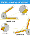 Job Site Ready Miter Saw Protractor And Angle Finder Ruler Featuring 360 Degree Gauge Scale showing sawsettings for corners.