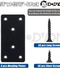 Heavy Duty Black Mending Plate For Wood Furniture Repair And Rock Solid Metal Brace Bracket With Rust Proof Finish and No Sweat Screw Set For Heavy Load Bearing Projects, 3-7/8" x 1-15/16", 6 pack.