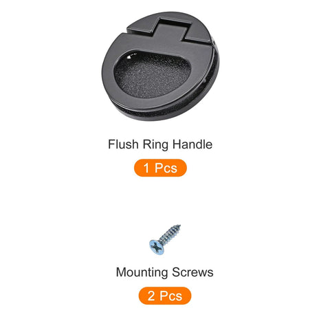 Zinc Alloy Flush Ring Pull Handle 43.5mm 1.71 Inch With Screws Black Versatile Flush Pull Slam Latch shown with mounting screws.