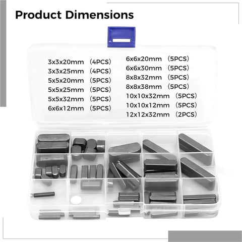 Woodruff Key Stock Assortment In Carbon Steel For Round Ended Feather Keys Parallel Drive And Square Shaft Keyways For Fasteners In Mechanical Industry 180 Pieces Easy Install Pro Grade Shop Ready in a plastic case with labeled compartments.