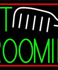 Pet Grooming Block LED Neon Sign 13 Inch Tall 24 Inch Wide Black Square Cut Acrylic Backing With Dimmer Indoor Sign