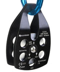 30kN Beefy Rescue Pulley Sheave With Swing Plate CE UIAA Certified, black aluminum, fits rope up to 16 mm, side view