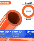 Orange Polyurethane PU Air Hose Tubing 8mm Outer Diameter 5mm Inner Diameter