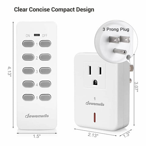 Remote Control Outlet Set With Two Remotes And Five Outlets, No Fuss Wireless On Off Power Switch Kit, 100ft RF Range