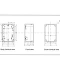 Technical diagram showing IP65 Waterproof Outdoor Junction Box Project Box Made From ABS Plastic Electrical Enclosure dimensions.