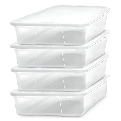 4 Pack SnapLock Clear Plastic Storage Bins With Lids 28-Quart Stackable Containers For Bedroom Bathroom Garage And Office Organization