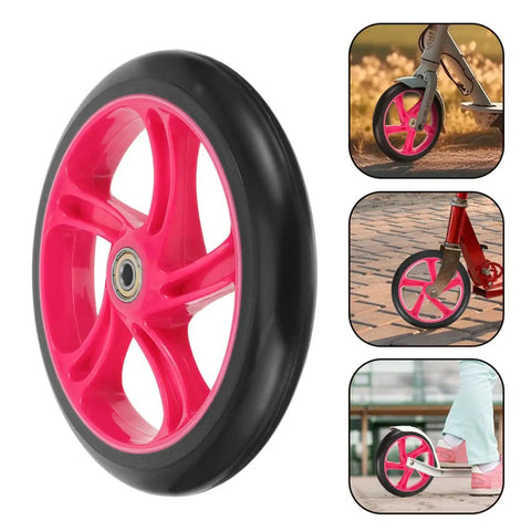 Two Pack High Elastic PU Scooter Wheels Replacement 175mm By 30mm For Electric Scooters Wheelchairs And Skateboards, pink wheel in use