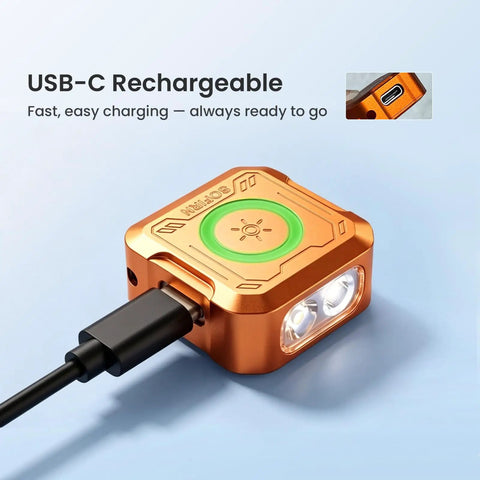 SE1 Keychain Flashlight Compact 300 Lumen EDC Light With UV Light And RGB Modes connected to USB-C charger