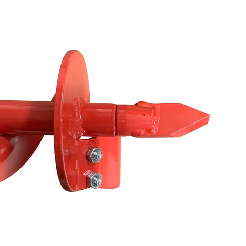 Close-up of 4 Inch Diameter 36 Inch Long Earth Auger Bit With Hardened Steel And Replaceable Cutting Blade tip and bolts