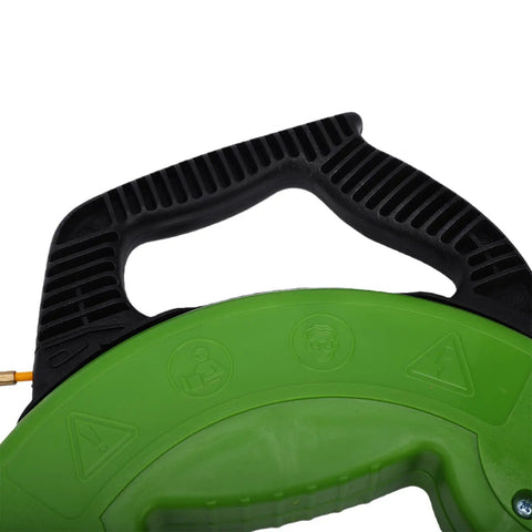 Heavy Duty Manual Wire Puller 65 Foot Flexible Polyester Cord With Smooth Spring Roller Head handle grip close-up.