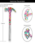 6 In 1 Multifunctional Floral Hammer And Screwdriver Tool Set with claw hammer and floral design, 7.88 inch