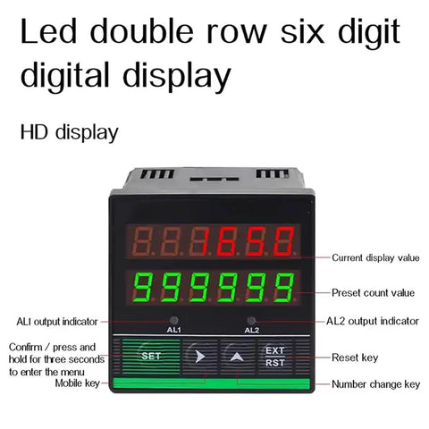 Built Tough Digital Cable Length Meter Counter display with LED double row six digit readout for accurate measurements.