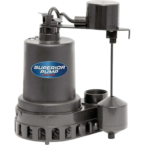 1/3 HP Thermoplastic Submersible Sump Pump With Vertical Float Switch, rugged design, durable thermoplastic housing
