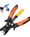 Push To Connect Fittings Disconnect Tong Tool For Easy No Sweat Removal Of Push Fit Pneumatic Fittings In Tight Spaces Fits 1/4 And 5/16 Inches 6mm And 8mm Quick Connect Air Hose Fittings Removal Tool, orange and black pliers with 1/4 and 5/16 inch fittings