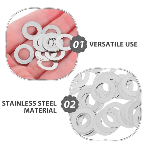 Stainless Steel Door Knob Spindle Repair Kit With Flat Washers And Anti Loosening Shims For Home And Office 100 Pack Corrosion Resistant Heavy Duty Door Handle Stabilizers Extend Life, stainless steel washers in hand