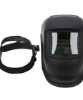 Stylish Ultralight Welding Helmet With Automatic Dimming For Serious Industrial Pros Featuring Durable ABS Construction And Solar Power To Keep You Safe During Long Heavy Duty Jobs Without The Weight Or Fatigue, black design with adjustable headband.