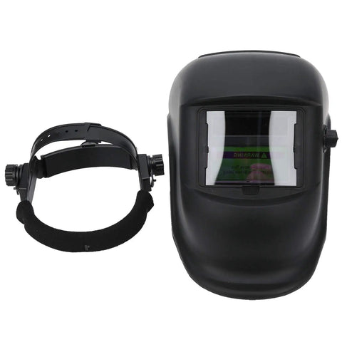 Stylish Ultralight Welding Helmet With Automatic Dimming For Serious Industrial Pros Featuring Durable ABS Construction And Solar Power To Keep You Safe During Long Heavy Duty Jobs Without The Weight Or Fatigue, black design with adjustable headband.