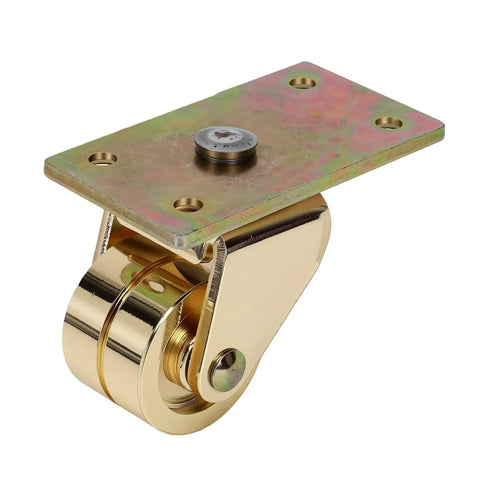 Jiawu Double Wheel Piano Caster, Metal Wheel for Furniture with a gold finish and flat mounting plate.