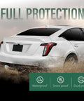 Sedan driving through mud showing full protection features like waterproof, snowproof, and dustproof capabilities.