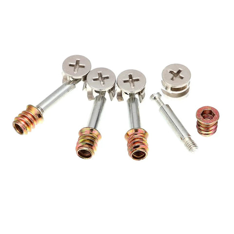 Rock Solid M6 Cabinet Screws Heavy Duty 3 In 1 Furniture Connectors No Sweat Assembly Hardware For Kitchens And Cabinets 50 Pack Metal bolts and locking nuts.