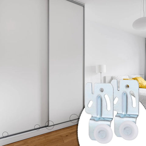 4 Pack Sliding Closet Door Hardware Roller Kit for Wardrobe and Cabinet Doors, Top-Hung Bypass Track System, iron rollers