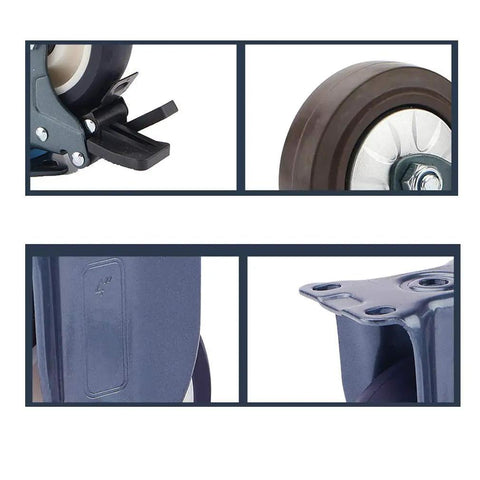 Tough As Nails Set Of 4 Heavy Duty Swivel Caster Wheels With Dual Lock Brakes And Silent Rubber Treads For Slick Rolling Utility Carts On Wood Or Tile Premium Steel Mount Royal Blue close-up of locking brake and wheel detail.