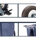 Hardcore Heavy Duty Caster Wheels Set Of 4 With Smooth Operator Rubber Treads And Zero Hassle Dual Lock Brakes, detailed components.