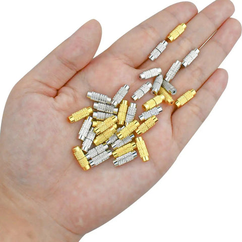50 Pcs Brass Screw Twist Clasps For Jewelry Making Kit Dope Durable Barrel Clasps Cord End Caps held in hand
