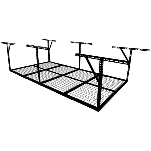 Beefy Overhead Garage Storage Rack 4x8 Ft Ceiling Mounted Heavy Duty Organizer with adjustable height, black metal frame