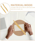 Two Pack Wooden Letter Opener Set Handy Envelope Slitter For Quick Mail Openings shown on desk with envelopes and hands
