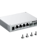 Side view of Six Port 2.5G Easy Web Managed Switch With Four 2.5G BaseT Ports And Two 10G SFPPlus, with magnetic mounts shown.