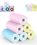 6 Rolls Kids Camera Instant Print Refill Paper Set For Colorful Photo Printing, No Fuss Thermal Paper For Most Kids Instant Cameras, Includes 2 Pink 2 Blue 2 Yellow, Each Roll 2.2In By 29.5Ft, Prints Over 80 Photos. Six pastel thermal paper rolls stacked with kids instant cameras and printed animal photos