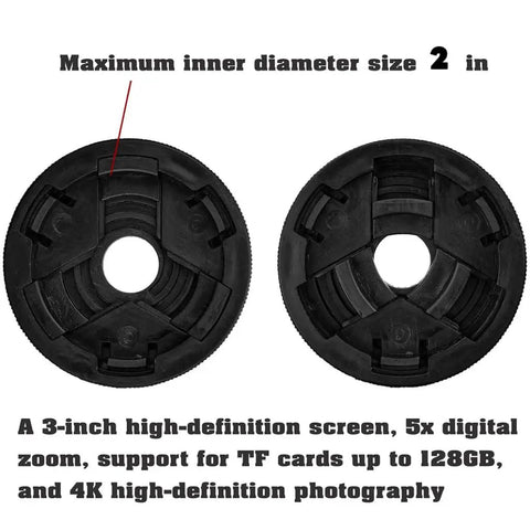 Pro Grade Spotting Scope Camera for Hunting and Camping, dual lens close-up showing 2-inch maximum inner diameter