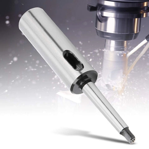 Side view of KANASI Morse taper drill sleeve reducing adapter MT1–MT2; silver metal with side slot.