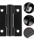 Close-up of Four Pack Adjustable Torque Stop Positioning Hinges For Cabinet Doors, black stainless steel friction hinges.