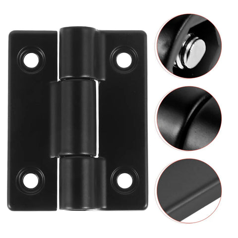 Close-up of Four Pack Adjustable Torque Stop Positioning Hinges For Cabinet Doors, black stainless steel friction hinges.