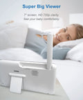 Rear view of 7-inch screen for 1080p WiFi Baby Monitor With 360° Pan Tilt, showing HD clarity, in bedroom setting.
