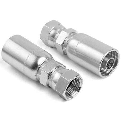 Two chrome-plated 3/8 in JIC 37° female hydraulic hose fittings with swivel ends