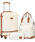 Three Piece Luggage Set With 20 Inch Carry On, Backpack Or Duffel Option, TSA Lock, Spinner Wheels, Lightweight Hard Shell, White Color