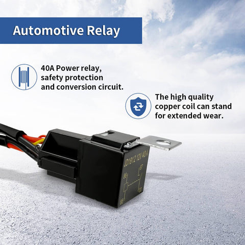 Automotive relay from 10ft Heavy Duty LED Light Bar Wiring Harness Kit With 12AWG Power Relay, On Off Switch, Blade Fuse, Waterproof Plug And Play