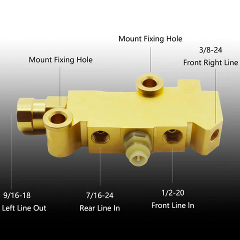 Premium Universal Brass Disc To Disc Brake Proportioning Valve For Classic Trucks Show Rigs And Hot Rods With Hella Smooth Pedal Feel and visible mounting holes.
