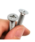 Close-up of Phillips flat countersunk head screws from All In One Pro Grade Stainless Steel Screw And Nut Kit M1.6 Through M8.