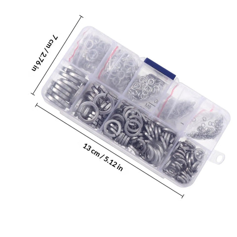 Pro Grade Stainless Steel Spring Lock and Plain Washer Assortment Kit M2 to 12mm in transparent box with compartments