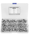 Open box of Steel Grease Zerk Nipple Fitting Set 115 Pieces Metric Hydraulic Zerk Fittings Kit for Automotive and Industrial Use